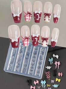 1pc 3D Charming Spring Silicone Nail Carving Mold, Bow Design Embossing Mold Stamp Plate, Nail Gel Printing Template DIY Manicure Decoration Tool - Clear - View 3