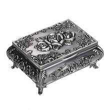 Vintage Metal Jewelry Box Small Trinket Jewelry Storage Box For Rings Earrings Necklace Treasure Chest Organizer Antique Jewelry Keepsake Gift Box Case For Women Small - Bạc - Xem 2