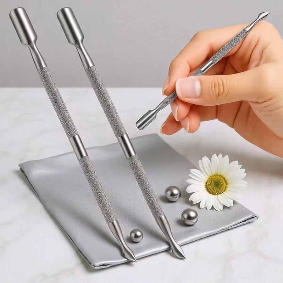 1pc Stainless Steel Dual-Head Nail Clipper/Cuticle Pusher, Manicure Tool, Nail Care, Artificial Nail Tool - Silver - View 1