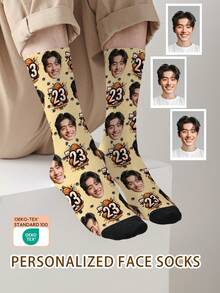 1 par de calcetines con patrón de cara personalizado, se pueden personalizar con foto, calcetines impresos personalizados, calcetines con cara divertida, se puede colocar cualquier imagen de cara en los calcetines, adecuado para aniversario, San Valentín, cumpleaños, boda, regalos del Día de la Madre - Multicolor - Ver 3