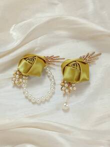 1 pieza/2 piezas Flor de rosa dorada con broche de aleación metálica y corsage de muñeca, adecuado para novio, novia, padrino, dama de honor, boda, compromiso, banquete, aniversario - Dorado - Ver 2