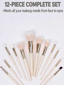 12 Pink Gradient Makeup Brush Set Quality Hair Beginners Essential Powder Mist Dream Light And Easy To Grasp Powder Powder Blush Nose Shadow Eyeshadow Brush - White - View 8