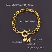 1件简约经典仿珍珠字母弹簧扣女士手链 时尚金色不锈钢链手链 - 金黃色 - 查看 2