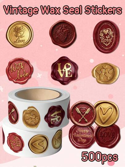 500pcs/Roll Vintage Wax Seal Stickers Creative Custom Designs Self-Adhesive Stickers Perfect For Notebooks, Skateboards, School Supplies, Envelopes, And Holiday Gift Decorations Scrapbook Supplies Stationery Funny Stickers Kindle