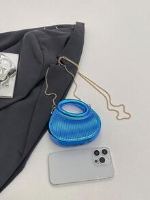 前卫亮片手提包，迷你派对晚宴包，链条单肩包，耳机包，口红盒，零钱包，女士礼物 - 藍色 - 查看 7