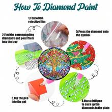 6pcs DIY Diamond Painting Coaster Set With Holder - Tree Theme, Round And Asymmetrical Diamond Shapes, Wooden Craft Kit, Suitable For Adults And Beginners - View 8
