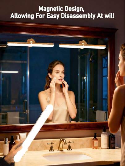 Đèn trang điểm xoay 360° vân gỗ, đèn trang điểm từ tính, đèn LED treo tường từ tính sạc lại được, đèn bàn trang điểm, đèn đọc sách đầu giường bảo vệ mắt, đèn phòng LED, điều khiển cảm ứng 2 mức độ sáng, có thể tháo rời, ánh sáng ấm/trắng/RGB, thích hợp cho phòng khách, phòng ngủ, tủ, phát trực tiếp, tủ quần áo, bàn trang điểm, tiệc tùng, ngày lễ, quà sinh nhật, phòng tắm, đầu giường.