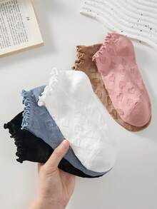 5 Pairs Heart Pattern Lace Trim Women's Ankle Socks, Non-Slip Breathable, Suitable For Spring And Summer - Multicolor - View 6