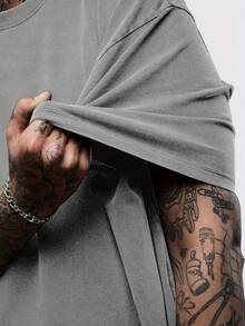 1PC Y2K Vintage Washed T-Shirt | Men's YLA Graphic Tee | Gym Graphic Tee | Gifts For Men Or Boyfriend | 100% Cotton | 230Gsm Thickened Fabric | Unisex - Grey - View 8