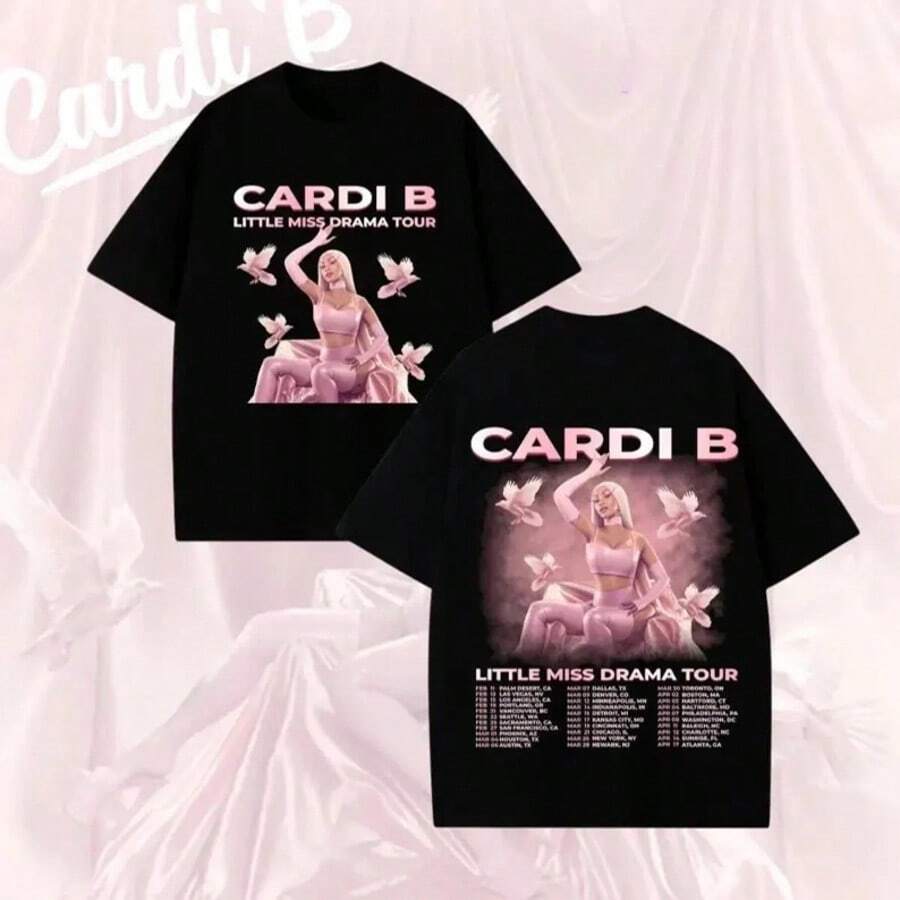 Cardi BB Little Miss Drama Tour 2026 Shirt, Vintage Comfort Color Tee - 黑色 - 查看 1