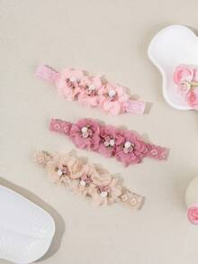 3件套可爱婴儿玫瑰雪纺花朵发箍，柔软弹力婴儿发饰套装，春季 - 彩色 - 查看 9