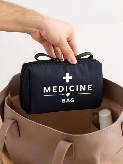 1 pieza Bolsa portátil de medicina, botiquín de primeros auxilios de gran capacidad, bolsa de medicina estilo retro para mujeres, organizador compacto de pastillas y botiquín de primeros auxilios, caja portátil de medicina, botiquín de primeros auxilios y estuche para pastillas, bolsa de emergencia médica para campamento, equipo de primeros auxilios de emergencia, con diseño de etiqueta de medicina, equipo diario y de emergencia duradero (disponible en varios colores)