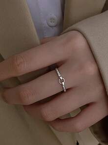 1枚S925纯银极简几何圆形戒指，百搭优雅可调节指节戒指，女士饰品 - 圓形 - 查看 6