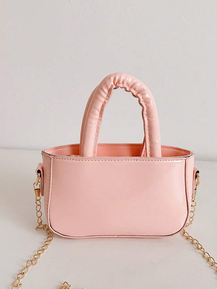 1pc Glossy Patent Leather Mini Chain Crossbody Bag, Zipper Closure, Sweet & Cool Style Shoulder Bag For Girls - Multicolor - View 6