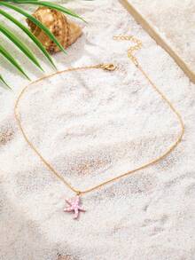 1件装极简主义海星吊坠项链，女士款 - 18K镀金不锈钢海星吊坠项链套装，夏季度假海滩饰品 - 彩色 - 查看 14