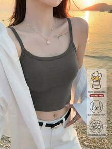 Open Back Yoga Camisole For Women, With Chest Pads, Integrated Bra, Deconstructed American Style Layering Top Casual - Brown - View 6