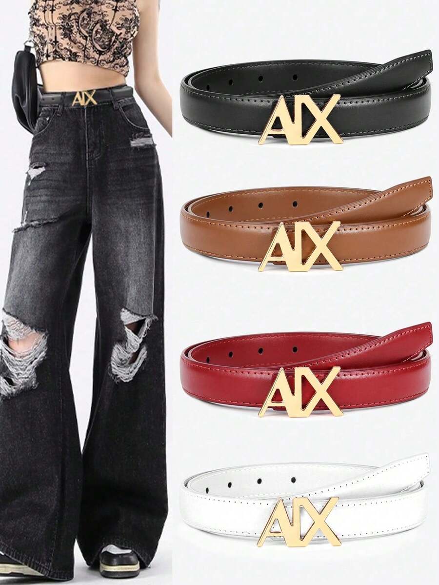 1/2件装女士腰带，高端合金字母女士腰带，时尚商务休闲套装多功能腰带，牛仔裤腰带，母亲节和情人节礼物腰带。 - 彩色 - 查看 1