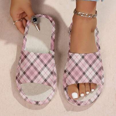 Dép đi trong nhà bằng vải lanh dành cho nữ, dép xăng đan đế dày chống trơn trượt mùa hè, đế mềm mại, dép bông xốp.