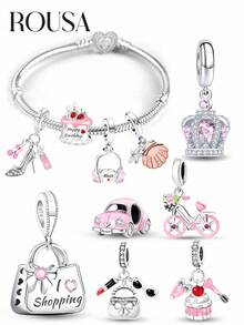 1 mặt dây chuyền bạc 925 Sterling hình du lịch lãng mạn, đính đá, thích hợp để tự làm vòng tay, phụ kiện không thể thiếu cho việc làm trang sức của phụ nữ. - Bạc - Xem 2