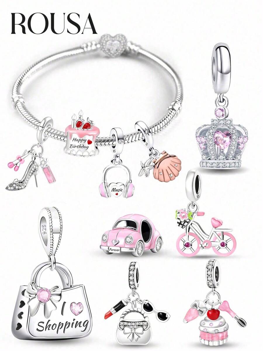 1 mặt dây chuyền bạc 925 Sterling hình du lịch lãng mạn, đính đá, thích hợp để tự làm vòng tay, phụ kiện không thể thiếu cho việc làm trang sức của phụ nữ.