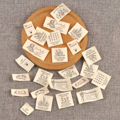 50 szt. 2,5-5 cm beżowych, kwiatowych etykiet z mieszanego materiału, ręcznie robione akcesoria do szycia DIY do toreb, czapek, szalików i odzieży, bez kleju z tyłu