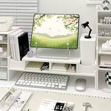 Ergonomic Monitor Stand, Smart Storage Rack - 1 White Multifunctional Desktop Computer/Laptop Riser, Multilayer Dorm Storage Rack, Desktop Organizer Box, Office Computer Stand, Dorm Cosmetics Storage Box, Storage Cabinet - White - View 4