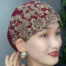 春夏新款女士休闲串珠蕾丝边头巾，妈妈帽，女士发套帽 - 多色 - 查看 13