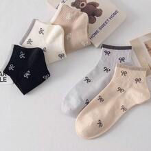 5 pares de calcetines invisibles de tobillo con rayas y moños lindos, transpirables, para mujer, adecuados para uso diario y casual, para todas las estaciones - Multicolor - Ver 5