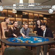 Mesa de póquer octágono con 8 titulares de tazas, Mesa de ocio de casino para 8 jugadores, Mesa de juego de blackjack con riel acolchado resistente al agua - Taza de acero inoxidable azul - Ver 3