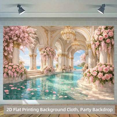 1 Set Of Background Cloth Pink Flower Wooden Door Romantic And Sweet Style Background Decoration, Photography Studio Props Multi-Purpose Room Banner Decoration, Used For Home Decoration, Parties, Studios, Homes And Gardens, Wedding Scene Banner Background Cloth. Various Sizes And Scenes Are Available For Selection.