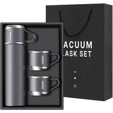 Coffee Thermo Bottle -Vacuum-Insulated Stainless Steel Travel Mug, 500ml Insulated Bottle With Cup For Hot & Cold Drink Travel Mug(Blue, Three Cup) - Bộ màu xám - Xem 9