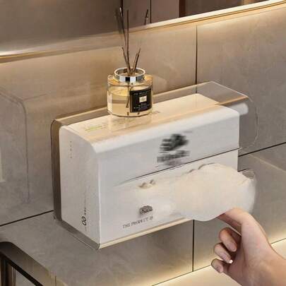 No Drill Tissue Box, Wall-Mounted Paperclip-Free Tissue Box, Bathroom Toilet Kitchen Hanging Storage Rack - Wall-Mounted Polished Plastic Dispenser With Smooth Paper Outlet, Suitable For Bathroom, Kitchen And Living Room Decor, Bathroom Storage And Organization, Suitable For 40 Scenarios