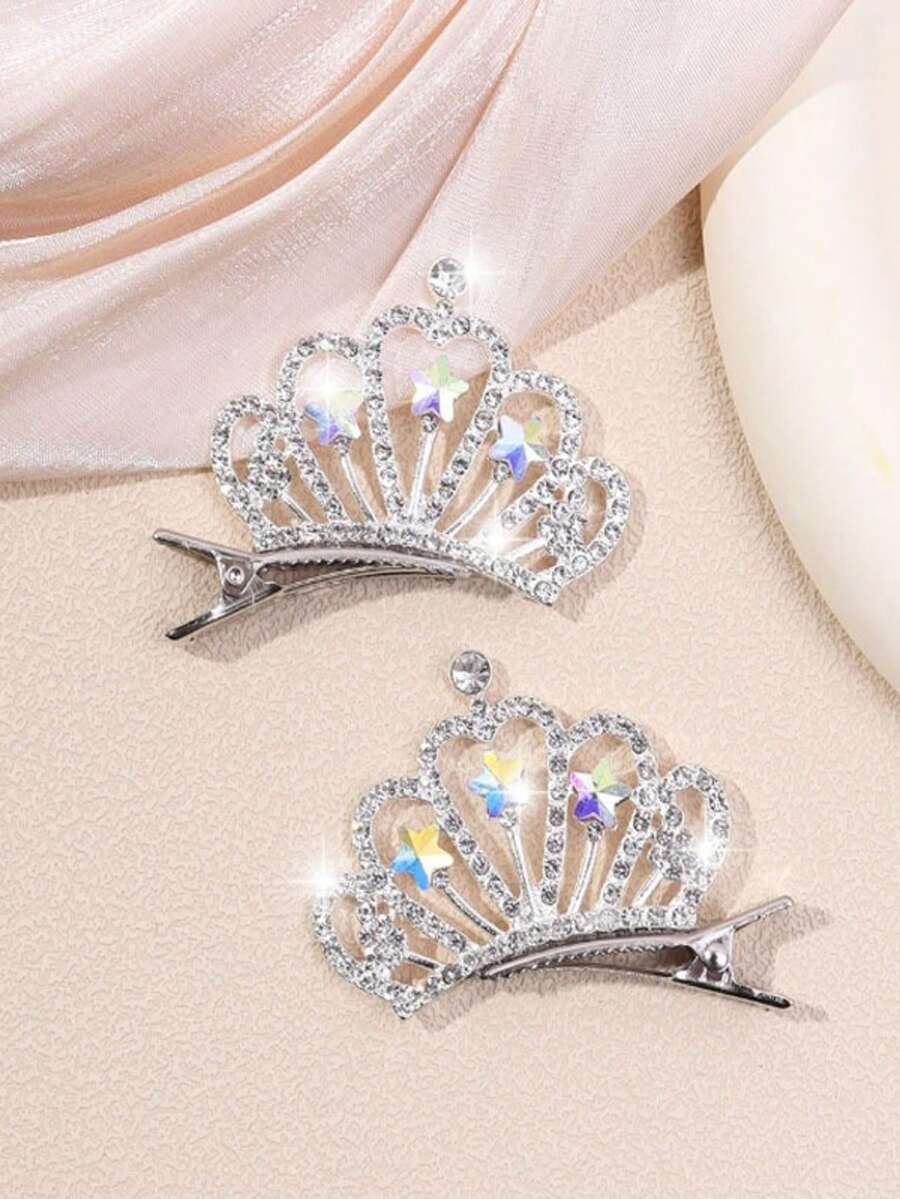 2pcs/Set Crown Hair Clips, Barrettes Hair Accessories, Hairpin - Silver - View 1