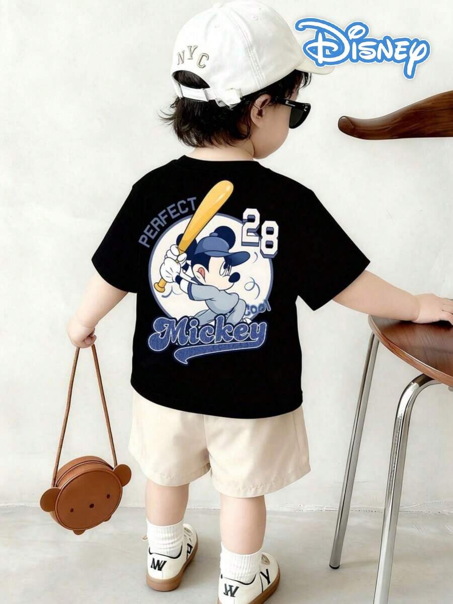 Disney-A Must-Have For Energetic And Cute Children! Mickey Mouse Joint Baseball T-Shirt No. 28 Number+PERFECT Slogan Versatile For Daily Use - màu đen - Xem 1