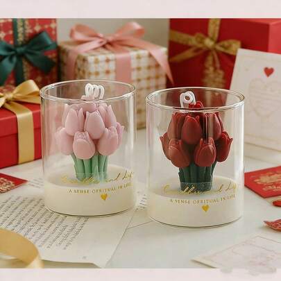 Floral Bouquet Decorative Candle Set, Luxury Niche Gift, Fragrant Candle For Mother's Day, Birthday, Wedding Decor, Proposal, Birthday Candle, Handmade Scented Candle, Long-Lasting Burn, Intense Fragrance, Suitable For Wedding Decor, Proposal, Holidays, Parties, Home Decor, Perfect Gift For Women, Lover, Best Friend, Winter Gift, Cute Candle, Scented Candle, Candle Decor