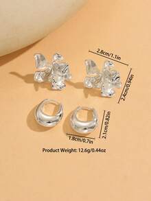 4pcs/Set Fashionable Versatile Platinum Flower & Teardrop Earrings - Silver - View 2