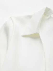 Women's Fashion Casual Solid Color Lapel Tie Long Sleeve Blouse, Silk-Like Material Spring - Light Beige - View 3