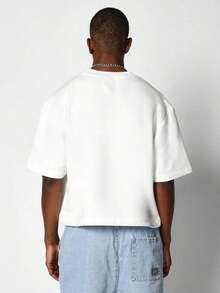SUMWON Men's Boxy Crop Short Sleeve Sweatshirt Crew Neck Oversized Casual Pullover TopCasual Short-Sleeve T-Shirts For Men And Women - 白色 - 查看 3