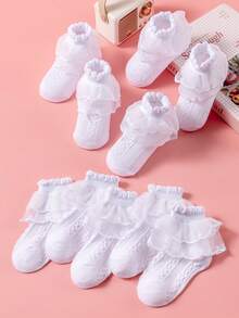 Spring/Summer 5/1 Pair Girls White Dance Socks, Elegant Delicate Smooth Ruffle Princess Socks, Casual Classic Lightweight Comfortable Mesh Breathable Short Socks, Suitable For School Life/Wedding Events/Home Rest/ Style - White - View 8