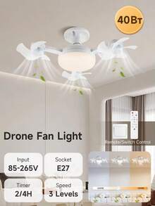 遥控折叠无人机造型LED吸顶灯，E27灯座，可调光风速，3/4灯头，85-265V，适用于客厅/厨房/卧室/商店/办公室/餐厅/酒吧/仓库/咖啡厅/走廊/阁楼 - 吊扇燈遙控款 - 查看 12