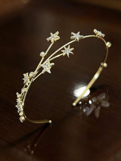 1pc Rhinestone Alloy Star Bridal Headband, Decorative Hair Accessory, Elegant Wedding Hair Jewelry For Women & Girls