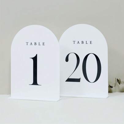 Placa de número de mesa de boda de acrílico de 5x7 pulgadas con soporte, forma de arco blanco, adecuada para decoración central, recepción de boda, decoración, fiesta, aniversario, evento