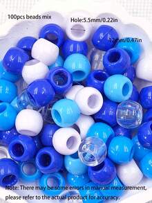 100 sztuk plastikowych koralików, koraliki z dużym otworem 10 x 12 mm, mieszane koraliki do włosów w kolorze afrykańskim, gumki do włosów z igłami do sznurka, narzędzia do stylizacji włosów, zestaw do stylizacji włosów, dekoracja sypialni, akcesoria do włosów, zestaw narzędzi do włosów - Niebieski mieszany - Zobacz 2