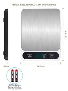 专业精密厨房秤,最大称重10公斤,易于清洁的ABS大秤面,LCD数字显示屏,具备去皮功能和单位切换。适用于烘焙、烹饪、生酮饮食、备餐、咖啡制作等。黑白两色可选。电池供电(不含电池)。 - 218白色 - 查看 13