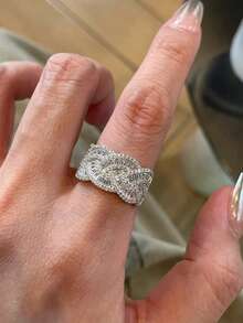 3pcs Set Of Super Fashionable European And American Style Synthetic Zirconia Luxury Elegant Suitable For Party, Wedding, Holiday, High-End Unique Elegant Women's Open Copper Ring Set - Silver - View 7