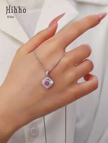 Hihho 1件奢华粉色锆石镶边项链，精致少女风首饰，送给女朋友/闺蜜的礼物 - 銀色 - 查看 5