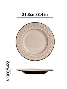 2pcs 8.3 Inch Vintage Embossed Ceramic Dinner Plates, Luxury European Style Ceramic Plate Set, Household Dining Ceramic Round Serving Platters, Minimalist Large Plates, Salad Plate And Steak Plate Tableware Set, Dessert Plate, Pasta Plate, Kitchen & Dining Ceramic Dinnerware, Bread Plate, Suitable For Home Kitchen, Dining Party, Kitchen Supplies, Tableware Accessories, Oven And Microwave - Multicolor - View 5