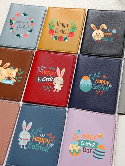 1 pieza Funda de pasaporte con diseño de huevo de Pascua, de uso diario minimalista, esencial para viajes al aire negocios transfronterizos, de material de PU con ventana de visualización, funda de pasaporte de unicolor
