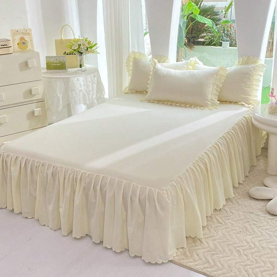1pc Ruffled Soft Brushed Bed Skirt (Pillow Case Not Included) - Off-white - View 1