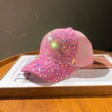 1pc Summer Mesh Sequin Hat, Breathable UV Protection Sun Hat, Fashionable Versatile Baseball Cap - Multicolor - View 10